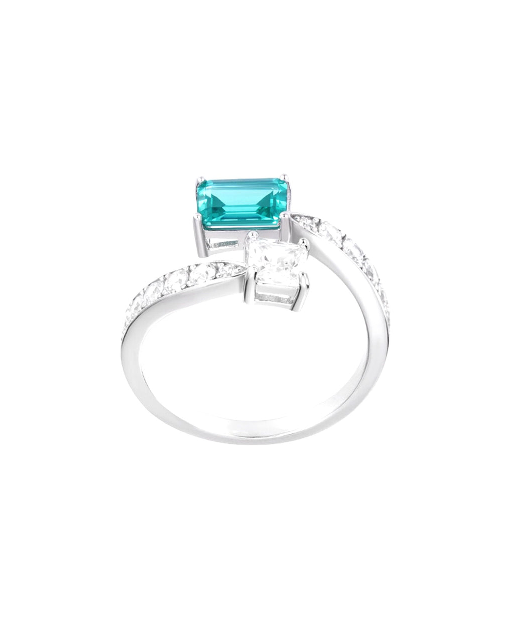 Paraiba Toi et Moi ring back view showing the adjustable sterling silver band