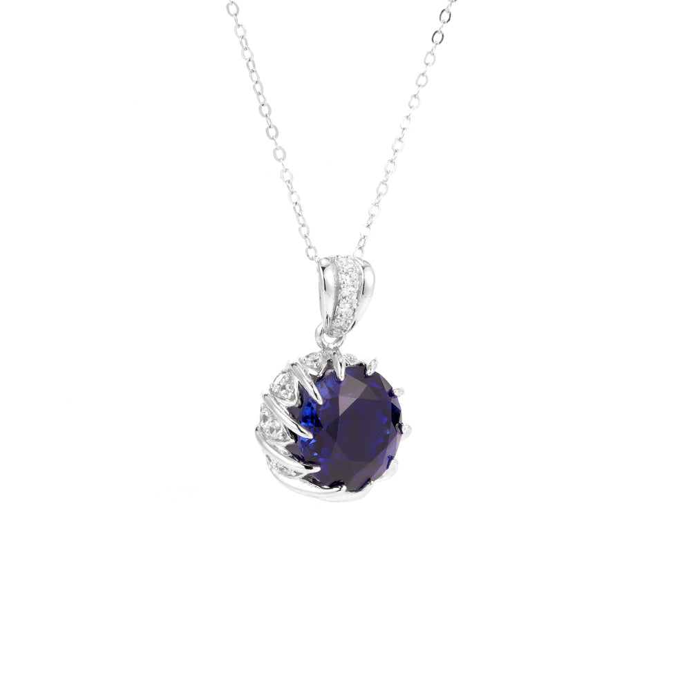Midnight Lotus Necklace — 6ct royal blue sapphire pendant in 925 sterling silver