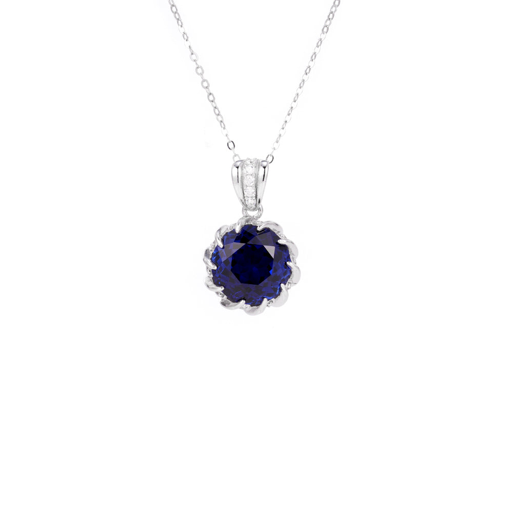 Midnight Lotus Necklace — 6ct royal blue sapphire pendant in 925 sterling silver