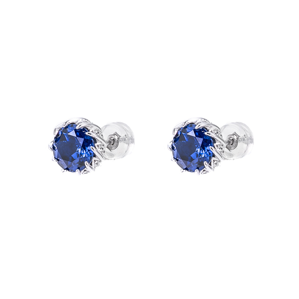 Midnight Lotus Stud Earrings — royal blue sapphire studs in 925 sterling silver
