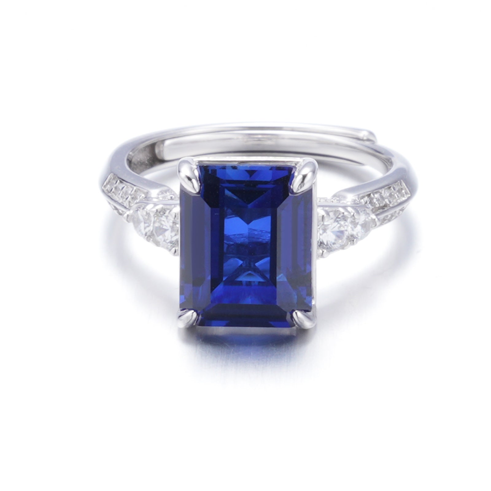 The Sapphire Statement — 4.2ct emerald-cut blue sapphire ring in 925 sterling silver