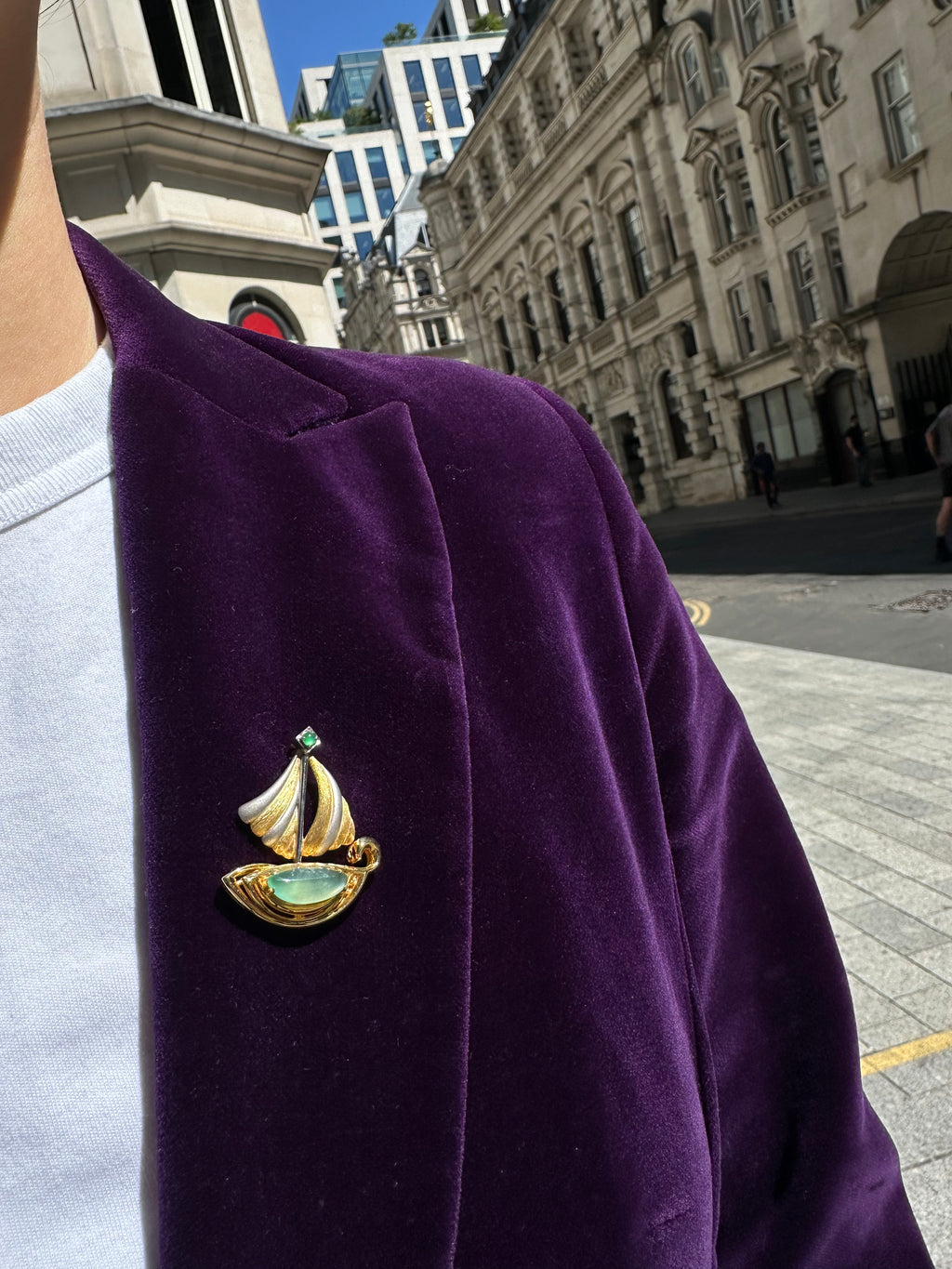 Bon Voyage Jade Brooch — gold-plated silver and natural jade brooch, Artisan Jade Collection