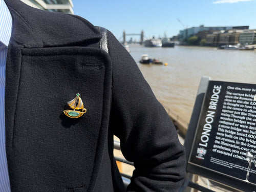 Bon Voyage Jade Brooch — gold-plated silver and natural jade brooch, Artisan Jade Collection