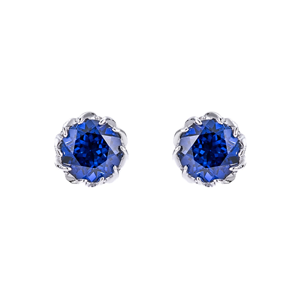 Midnight Lotus Stud Earrings — royal blue sapphire studs in 925 sterling silver