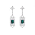 The Veridian Chrysler — matched emerald drop earrings in sterling silver, Art Deco design