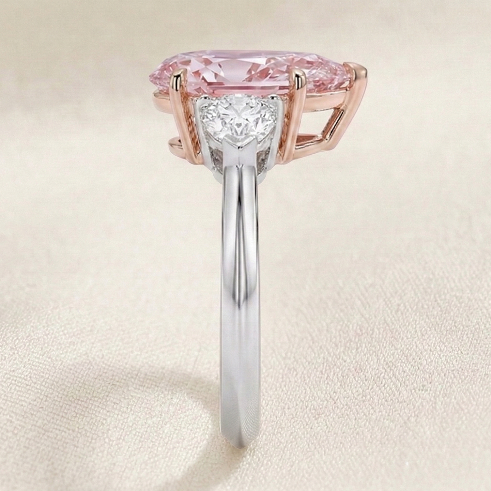 The Blush Teardrop — fancy vivid pink lab-grown diamond pear-cut ring in 18K rose and white gold