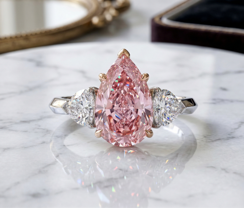 Pink stone piece worn on the hand