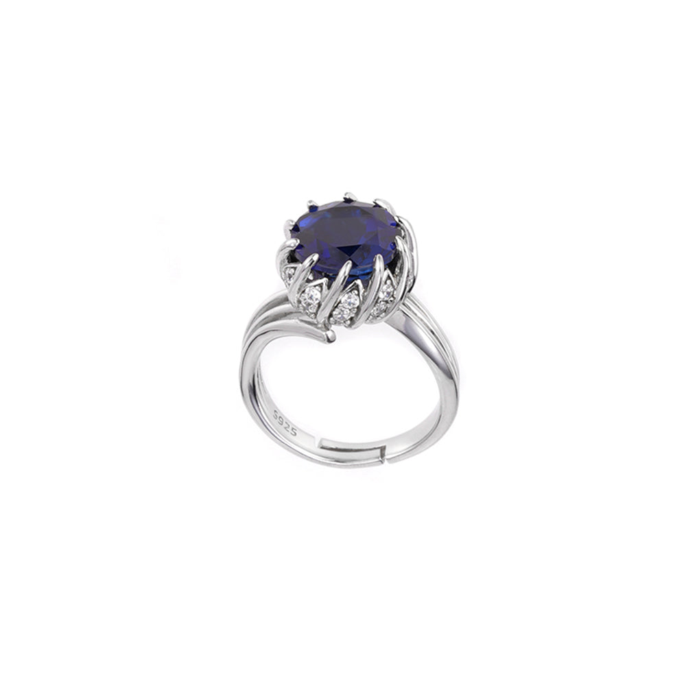 The Midnight Lotus Ring — 4ct royal blue sapphire ring in 925 sterling silver