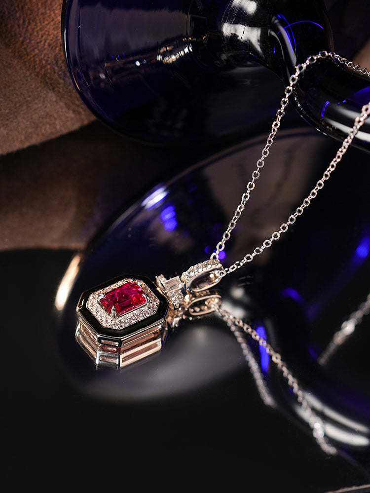 The Regent Noir — lab-grown ruby ring with black enamel in 925 sterling silver