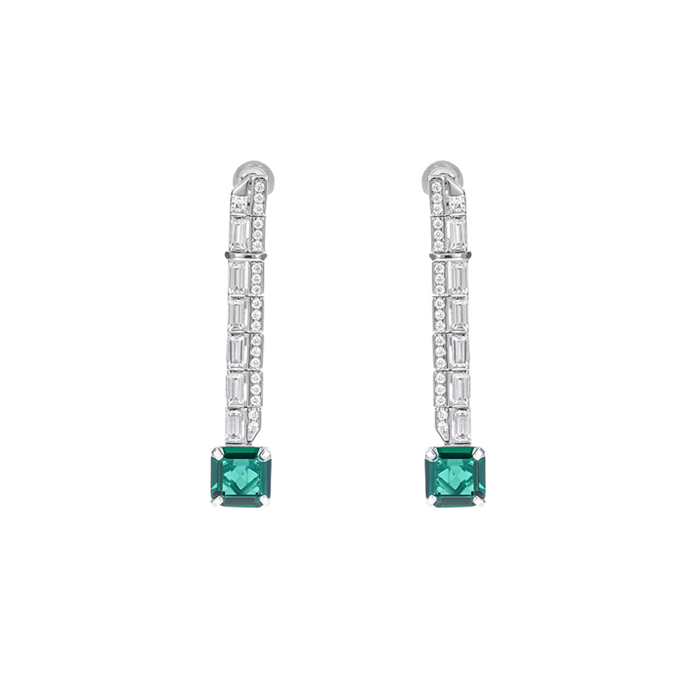 The Linear Emerald Earrings lab-grown emerald earrings in 925 sterling silver by Iris & Carly