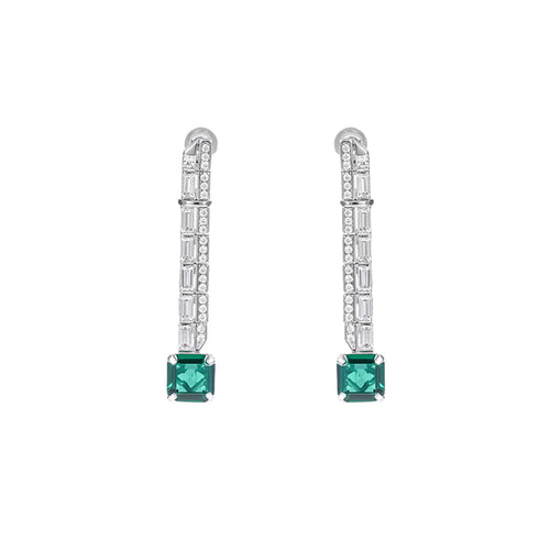 The Linear Emerald Earrings lab-grown emerald earrings in 925 sterling silver by Iris & Carly