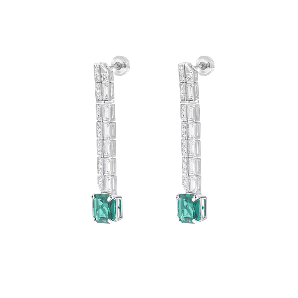 The Linear Emerald Earrings green gemstone drop earrings by Iris & Carly